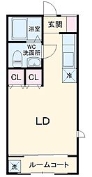 ル・ソレイユI 2階ワンルームの間取り