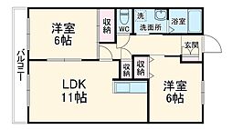 ウィンルック与野 4階2LDKの間取り