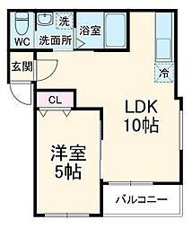 メゾン・ドゥ・アッシュ市川 2階1LDKの間取り