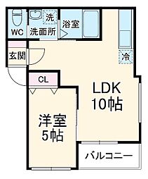 メゾン・ドゥ・アッシュ市川 3階1LDKの間取り