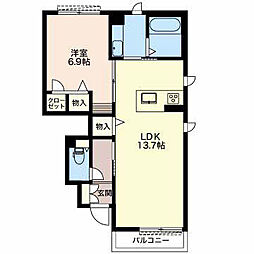 ラ・ブランドール 1階1LDKの間取り