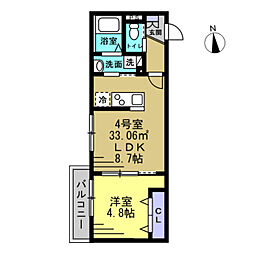 パルブニール浜野 1階1LDKの間取り