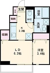 フリューゲルII 1階1LDKの間取り