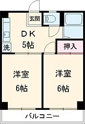 チェリーマンション結城 3階2DKの間取り