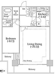 河田町ガーデン クラブフロア 35階1LDKの間取り