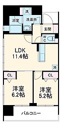 さくらHills Rokuban Platinum Residence 6階2LDKの間取り