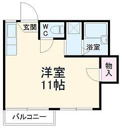 ルナコート 2階ワンルームの間取り