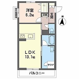 リラフォート 2階1LDKの間取り