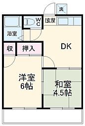 朝日コーポ 203 2階2DKの間取り