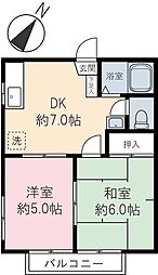 エステート 1階2DKの間取り