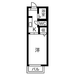 クレベール庄内緑地 2階1Kの間取り