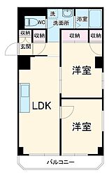 新井ハイツ 2階2LDKの間取り
