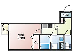 プルミエII 1階1Kの間取り