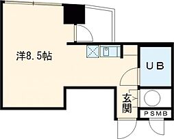 都営大江戸線 牛込柳町駅 徒歩5分の賃貸マンション 6階ワンルームの間取り