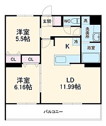ロイヤルブルーム川越 4階2LDKの間取り
