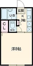 久保田ハイツ1号館 1階1Kの間取り