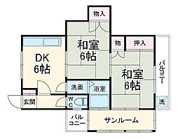 山ビル 2階2DKの間取り