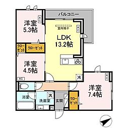 Ｃａｌｍｅ　Ｖｉｌｌｅ 301 3階3LDKの間取り