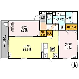 エンラージ西院 102 1階2LDKの間取り