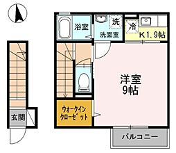 ミズカラ　トゥール 2階ワンルームの間取り