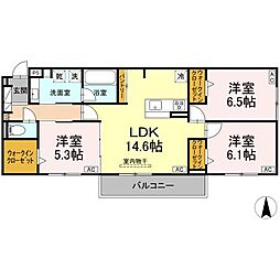 シャンドフルール 202 2階3LDKの間取り