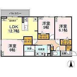 シャンドフルール 205 2階3LDKの間取り