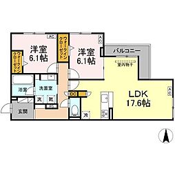 シャンドフルール 301 3階2LDKの間取り