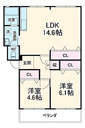 小暮コーポラス 2階2LDKの間取り