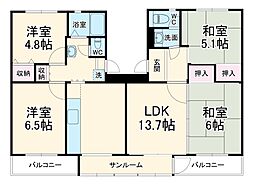 清水口第一住宅 4階3LDKの間取り