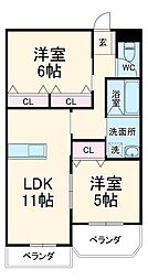 シャトーみずほ 3階2LDKの間取り