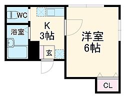 アネックス南浦和 2階1Kの間取り