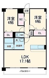 仮称宮ノ腰704マンション 2階2LDKの間取り