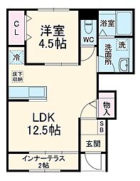 リーブルファイン八千代勝田台 1LDKの間取図画像