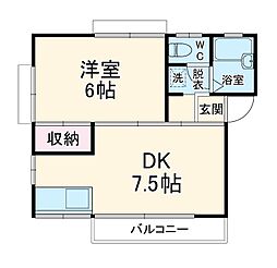 サニーハイツ 201 2階1DKの間取り