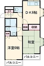 サニーシャトレー 2階2DKの間取り