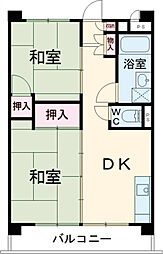ビレッジハウス向台タワー1号棟 6階2DKの間取り