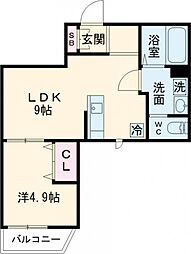 シャルール 1階1LDKの間取り