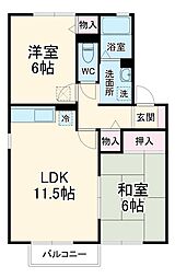 グランシャリオ B 2階2LDKの間取り