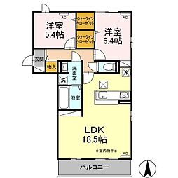 ＤーＲＯＯＭ飯田町 1階2LDKの間取り