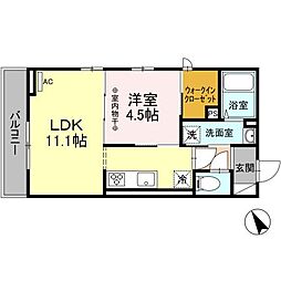 エメ　ドゥーズ 3階1LDKの間取り