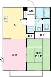 アベニュー美野里　B棟 1階1LDKの間取り