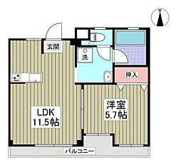 リバービレッヂＭ 3階1LDKの間取り