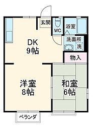 パークサイド源 1階2DKの間取り