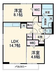 D-ROOM竜王新町 2階2LDKの間取り