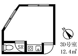 高野マンション 3D 2階ワンルームの間取り