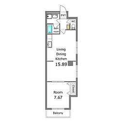 クイーンズリッチ東宿郷 7階1LDKの間取り