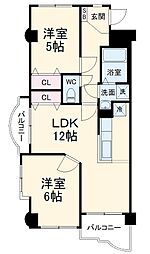 グランドゥール 2階2LDKの間取り