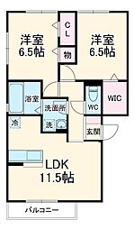ヴェルドミール2 3階2LDKの間取り