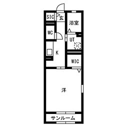 リバーアイランド 102 1階1Kの間取り