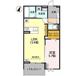 センカIII 3階1LDKの間取り
